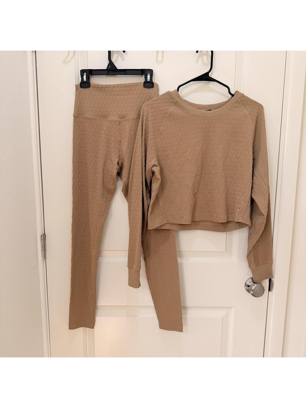 Greyson Womens Set Diamonds All Day Jacquard Luna Sweatshirt Legging Small Brown